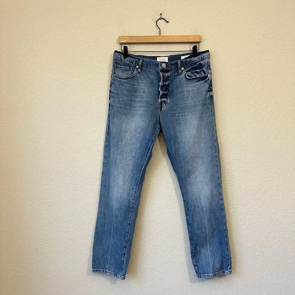 FRAME Le Slouch Straight Leg Low Rise Jeans in Iceberg Distressed - Picture 1 of 15